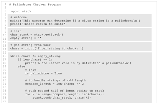 Partial Code for Palindrome Checker Program