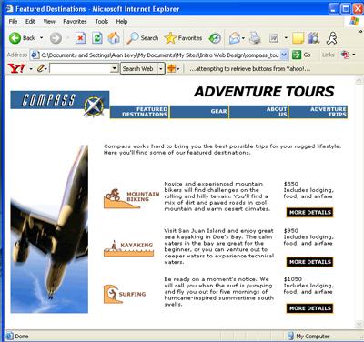 Adventure Tours page