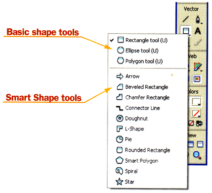 Shape tools on the Tools panel