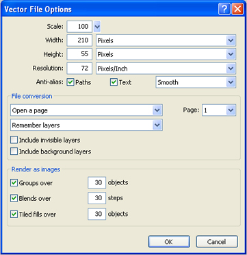 Vector File Options dialog box