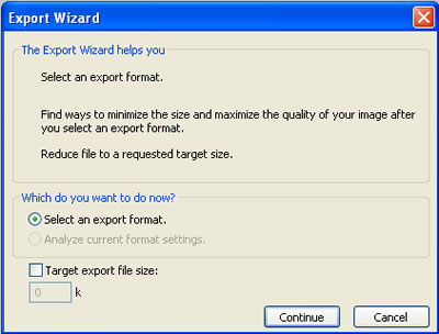 First step of the Export Wizard