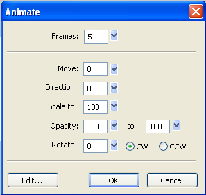 Animate options dialog box