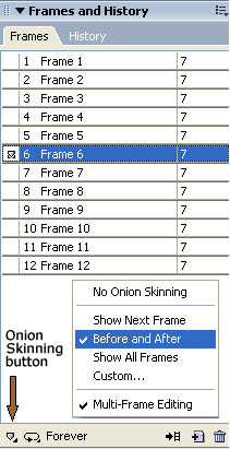Onion Skinning button and pop-up menu