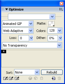 Optimize panel with Animated GIF selected